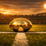 Golden football on 50 yard line