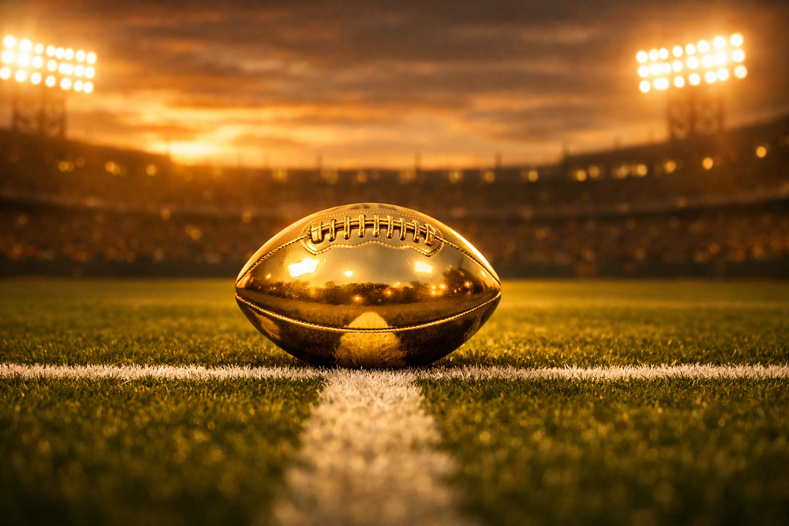 Golden football on 50 yard line