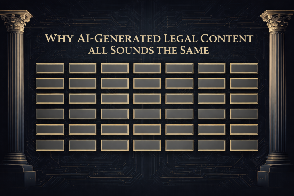 Grid of identical content blocks illustrating AI content sameness