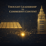 Contrast between uniform commodity grid and distinctive thought leadership tower